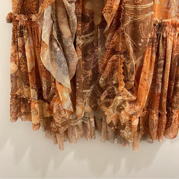 NWT Misa Marion Skirt Small Golden Batik Mesh Ruffles - Picture 6 of 14